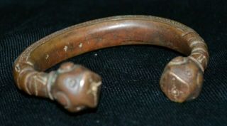 Intact - Ancient Rare Roman Bronze Bracelet With Snake Heads Circa 100 - 300 Ad