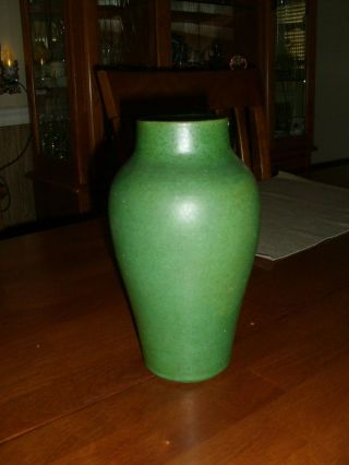 Vintage Early Bauer Pottery Arts And Crafts Matt Green Vase Red Clay 2