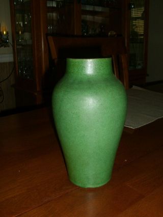 Vintage Early Bauer Pottery Arts And Crafts Matt Green Vase Red Clay 3