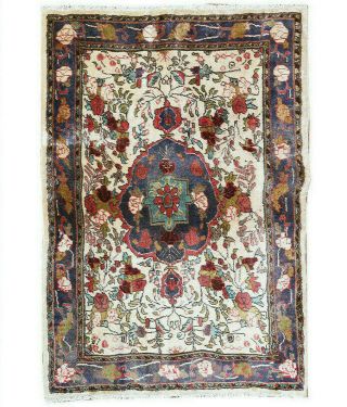 3x4 Vintage Oriental Wool Handmade Traditional Carpet Floral Area Rug