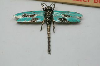Antique Art Nouveau Sterling Silver Enamel Dragonfly Brooch C 1920 - 1930 A36