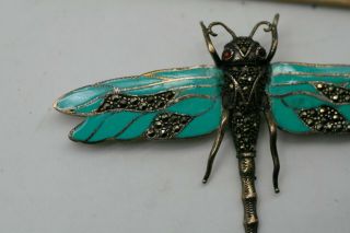 Antique Art Nouveau sterling silver enamel dragonfly brooch c 1920 - 1930 A36 2