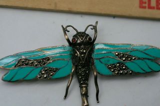 Antique Art Nouveau sterling silver enamel dragonfly brooch c 1920 - 1930 A36 3
