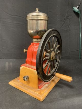 Vintage Elma Red Cast - Iron Hand Crank Coffee Grinder