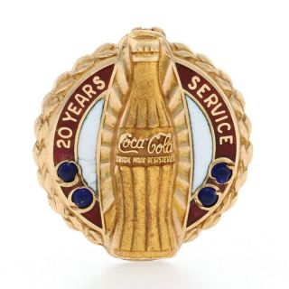 Yellow Gold Coca - Cola 20 Year Company Service Lapel Pin - 10k Sapphires.  10ctw
