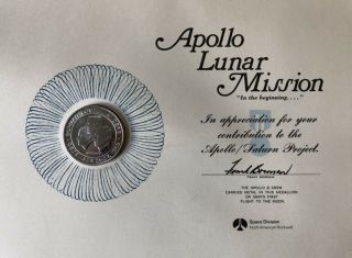 Frank Borman Signed Loa With Apollo 8 Space Flown Metal Coin
