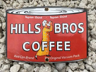 Vintage Hills Bros Coffee Can Porcelain Sign Oil Lube Gas Station Food Grocery