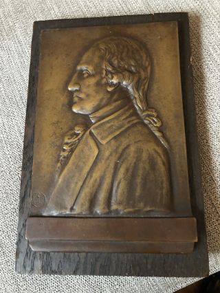 Antique George Washington Bronze Plaque Signed Makers Mark -