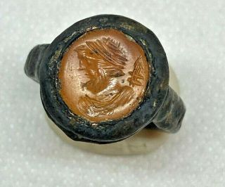 Roman Ancient Silver Plated With Agate Stone Emperor Ring - Ar0044