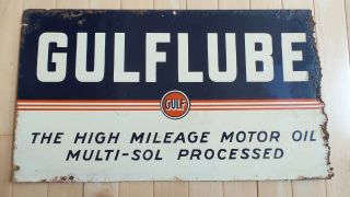 Gulflube Motor Oil Vintage Enamel Porcelain Sign - 12 " X 18 " - 1 Sided