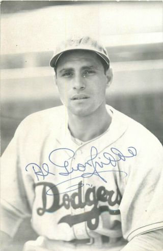 Al Gionfriddo Signed Autograph Brooklyn Dodgers Rowe Vintage Postcard Photo