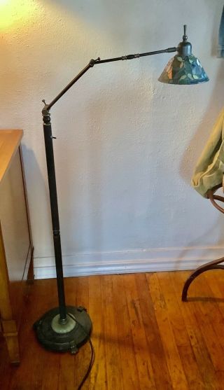 Tiffany Style Adjustable Jade Floor Lamp Stained Glass Vintage Shade Claw Feet