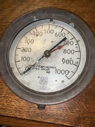 Vintage Ashcroft Brass Boiler Steam Pressure Gage 0–1000