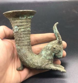 Ancient Near Eastern Bronze Rhyton Vessel With Stags Head