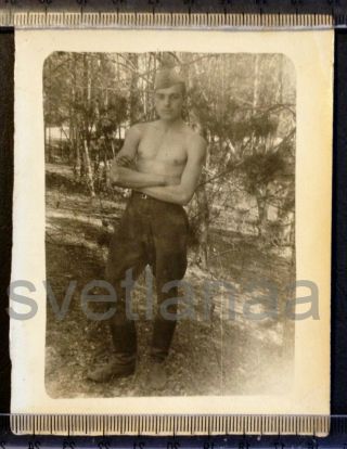 Soldier Military Sport Soviet Army Handsome Shirtless Man Muscle Vintage Photo