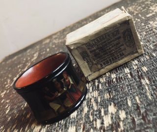 Rare Vishnyakov Napkin Ring Black Red Lacquer And Box C.  1885 Russian