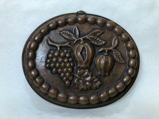 Vintage French Oval Copper Cake Jelly Jello Mold Mould Fruits,  13 3/8 " X 11 "