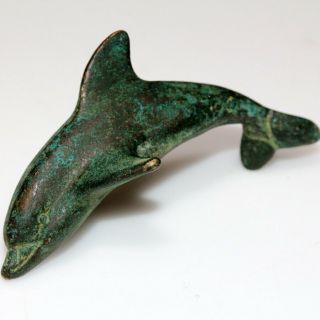 Very Rare Ancient Roman Bronze Dolphin Statue Circa 200 - 300 Ad