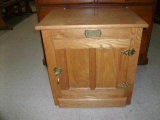 Vintage White Clad Vintage Antique Oak Ice Box End Side Table Night Stand