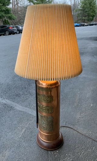 Vintage Antique Copper/brass Fire Extinguisher Lamp With Shade And Wooden Base