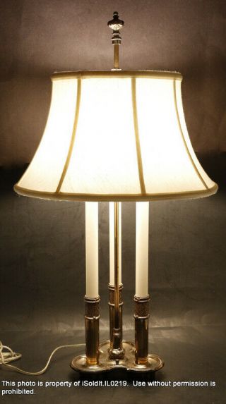 Vintage 30 " Stiffel Brass Bouillotte 3 Candle Desk Table Lamp