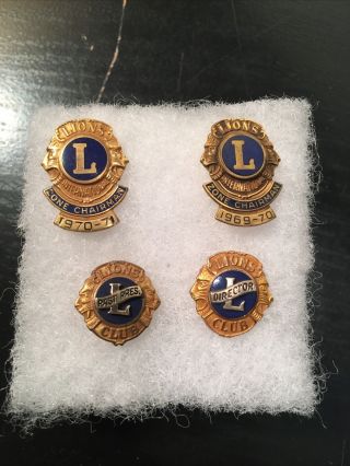 4 Vintage Lions Club Pins Past President 10k Gold Lapel Pin (2 - 10k,  2 - 1/10k)
