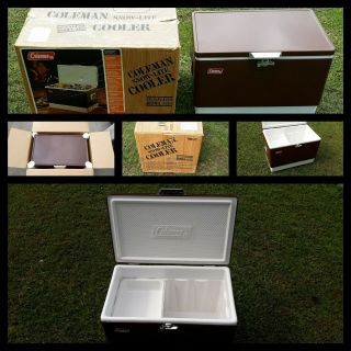 Vintage Coleman Metal Brown Cooler Ice Chest - Camping Fishing 22.  5 " X16 " X13.  5 "