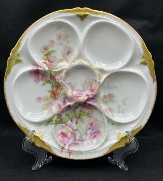 Vintage Theodore Haviland Limoges France Oyster Plate 5 Wells Pink Flowers,  Star