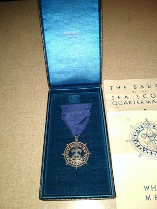 Boy Scout Sea Scout Quartermaster Award Medal Ribbon Sterling Pin Box