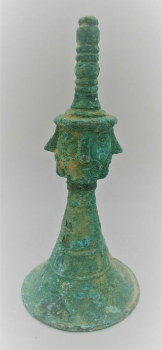 Rare Ancient Near Eastern Bronze Chalice Vessel With Several Faces Unusual