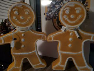 2 Vintage 24 " Union Gingerbread Man / Women Christmas Blow Mold Double Sided