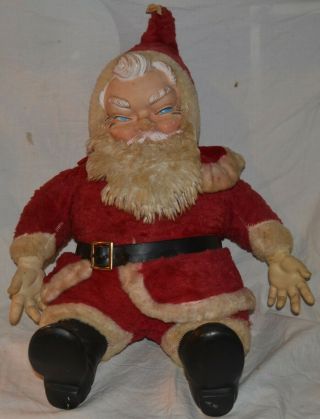 Vintage Santa Claus Plush Stuffed Doll Plastic Face,  Hands & Boots
