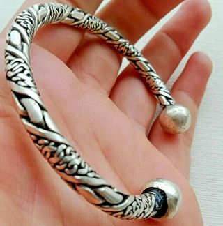 Rare Ancient Viking Bracelet Silver Twisted Artifact Authentic Openwork W Balls