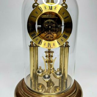 Elgin S.  Haller 400 Day Anniversary Mantel Clock Wind Up Brass Glass Dome Vtg