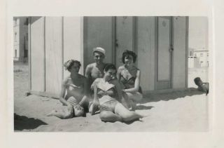 Vintage Photo Lucky Guy With Women Wearing Swimsuits 1950s - 60s