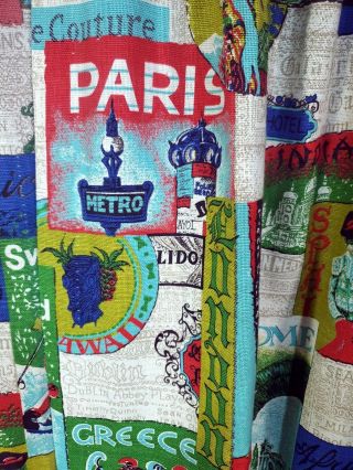 4 Panels Vtg 60s Tourist Travel Paris Rome Pinch Pleat Curtains Drapes 23x61 Mcm