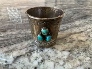 Rare Antique Vintage Navajo Sterling Silver Turquoise Shot Glass Cup Jigger