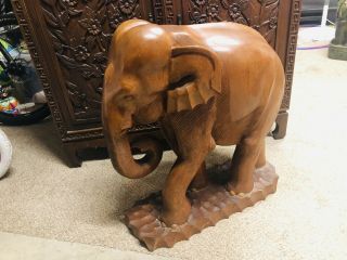 Large 27” X 23” X 11” Vintage Hand Carved Solid Wood Elephant Statue,  Huge