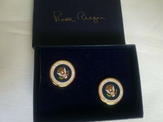 The Authentic Ronald Reagan Signed Full Color Series Presidential Seal Cufflinks