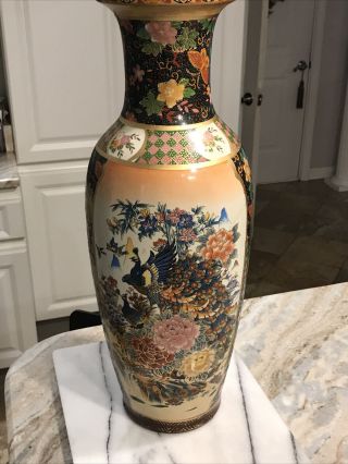 Vtg Antique 20th C.  Large Chinese Peacock Porcelain Vase 24 Inch