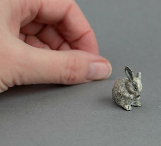 Tiny Vintage Cold Painted Bronze Lucky White Rabbit Bunny Miniature Good Luck