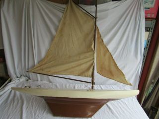 Vintage Huge Pond Sailboat Wood Wooden Handcrafted Model Sailing Ship 43 Inch