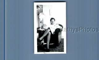 Found B&w Photo C,  5138 Pretty Woman In Dress Sitting In Chair,  Legs Crossed