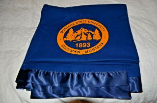 Montana State University Bozeman Wool Letter Stadium Blanket Throw 62x84 Vtg Msu