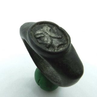 Greek Ancient Artifact Bronze And Silver Ring With God Janus
