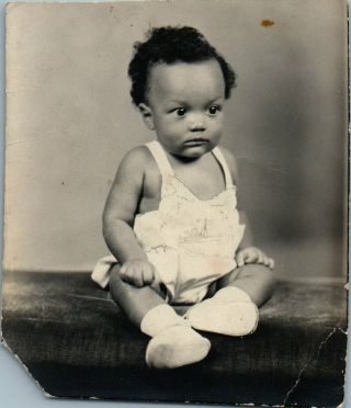 Vintage Photo Adorable Black African American Baby Boy Studio