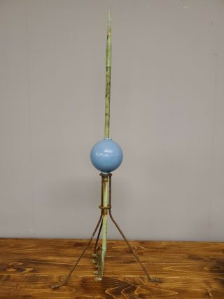 Vintage Antique 35 " Lightning Rod With Blue Glass Ball