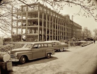 1950s Era Photo Negative Car Station Wagon At Construction Site Haven Conn