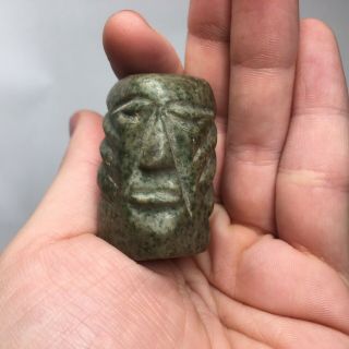 Pre - Columbian Jade Green Stone Pendant Head Face Olmec Mixtec Artifact Jewelry