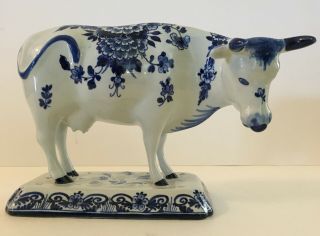 Antique Vintage Fine Art Pottery Royal Delft Blue Cow Porcelain Hand Painted